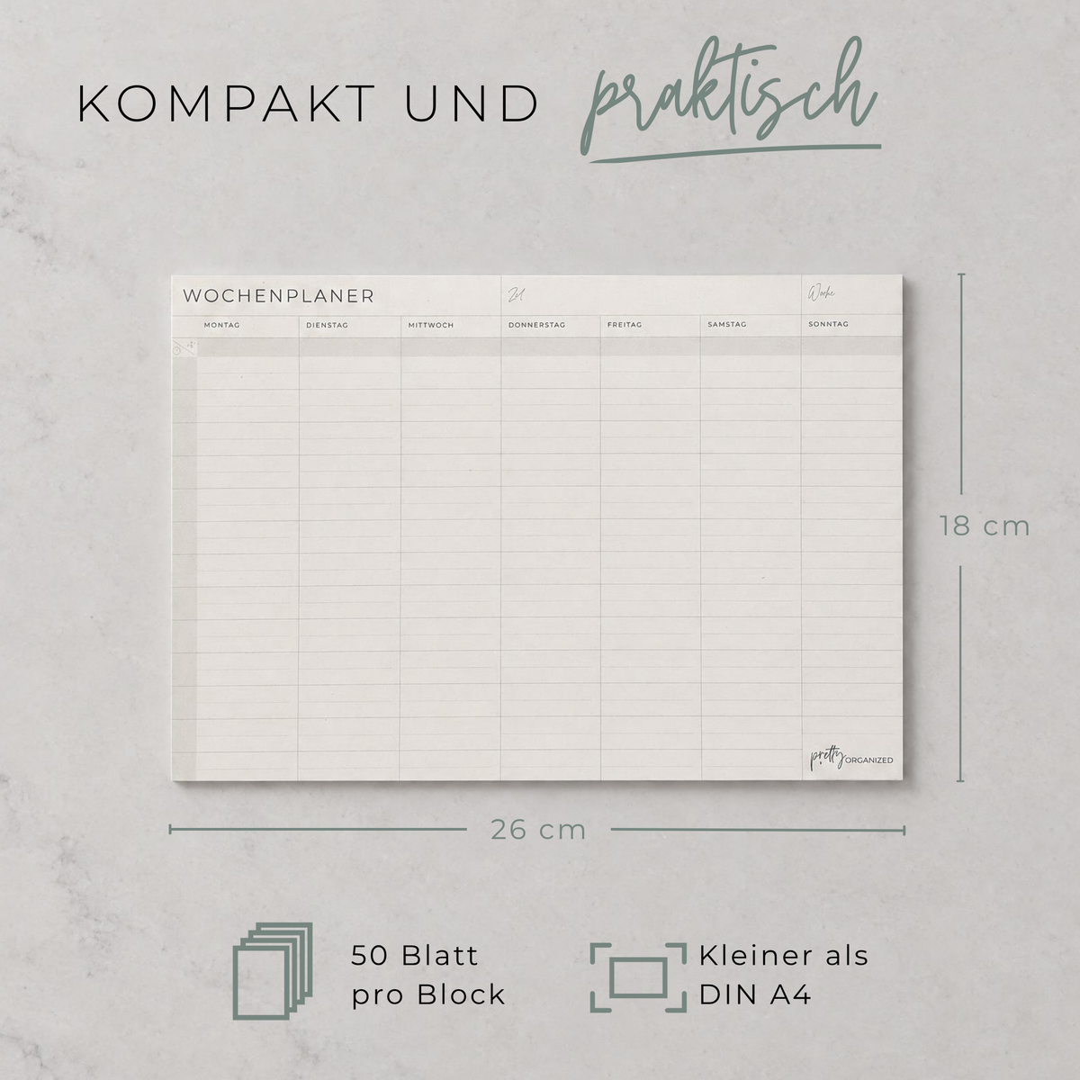Wochenplaner Block mit Uhrzeiten prettyorganizedDE