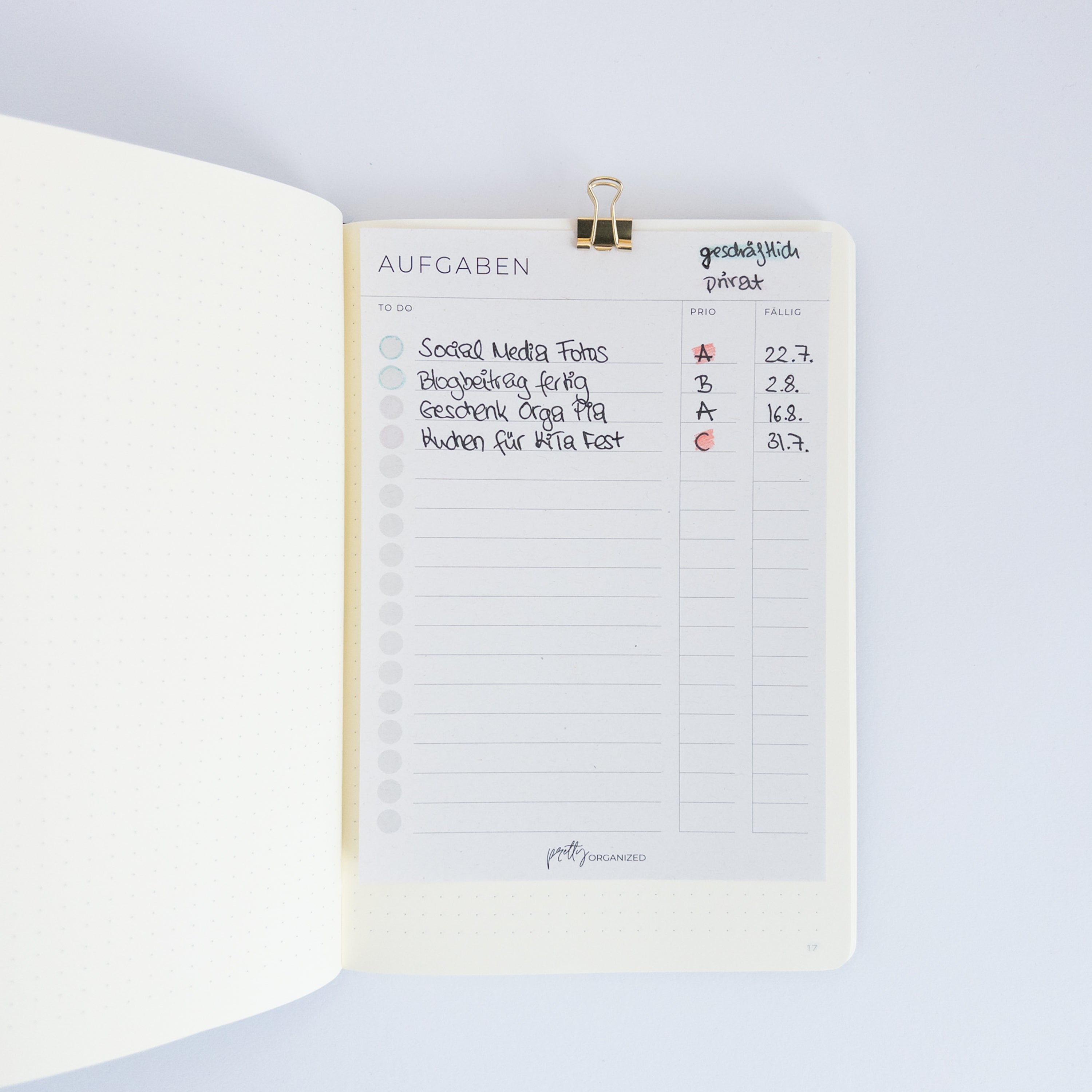 prettyORGANIZED Aufgabenliste / To-do-Liste passt in ein A5 Notizbuch