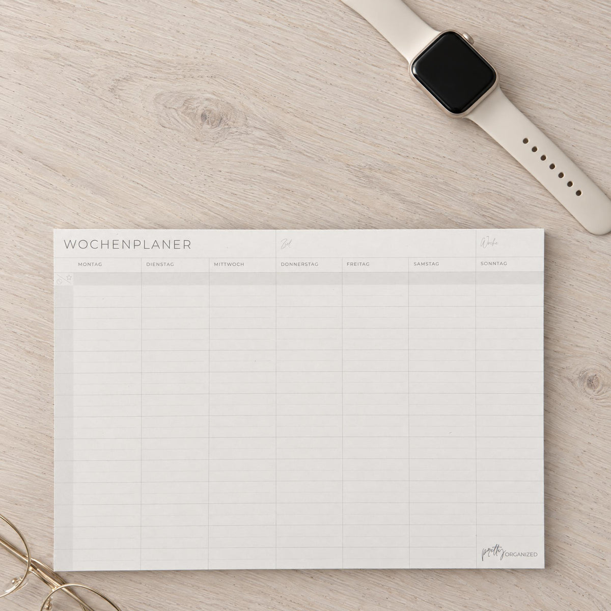 Wochenplaner Block mit Uhrzeiten prettyorganizedDE