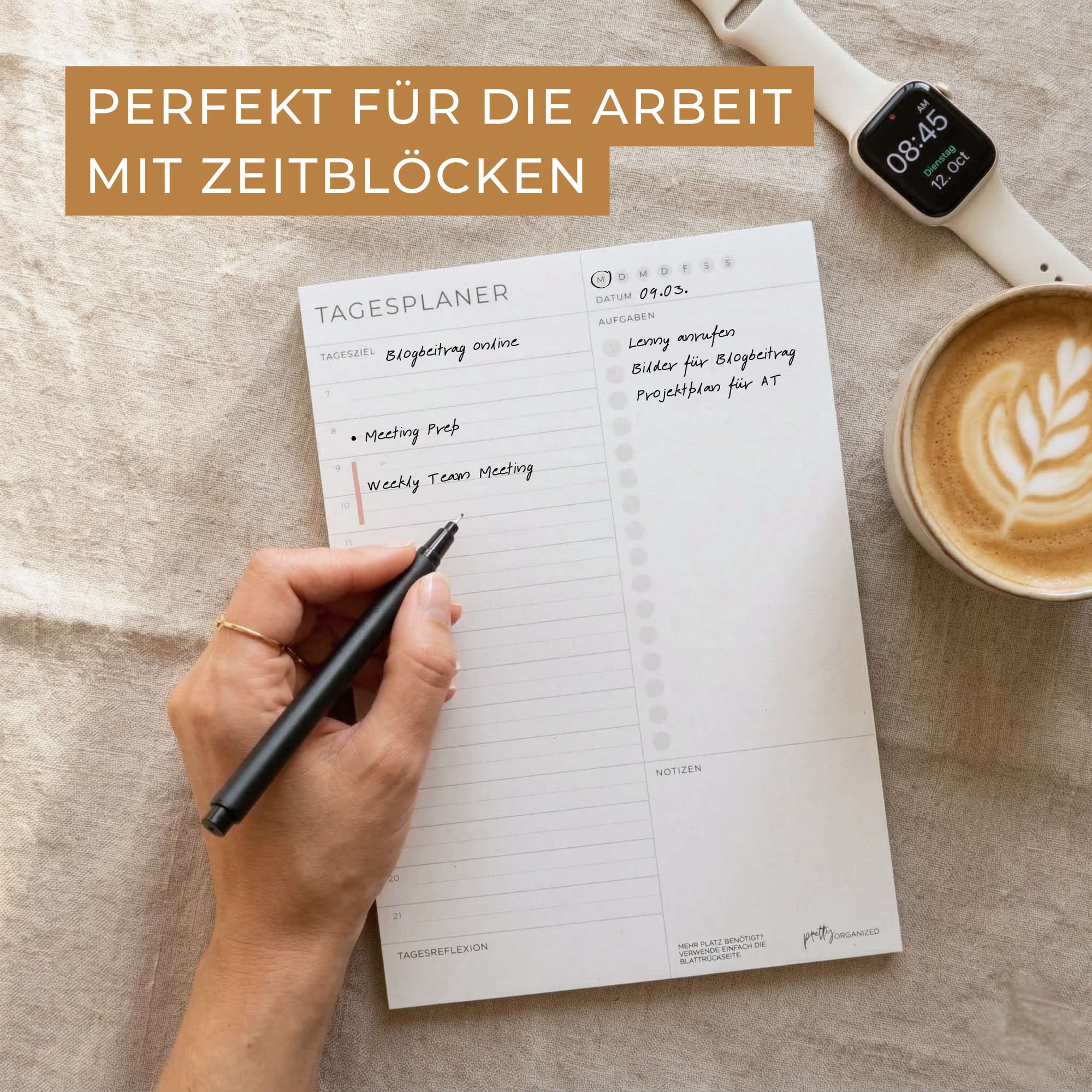 Tagesplaner Block perfekt für Arbeit mit Zeitblöcken