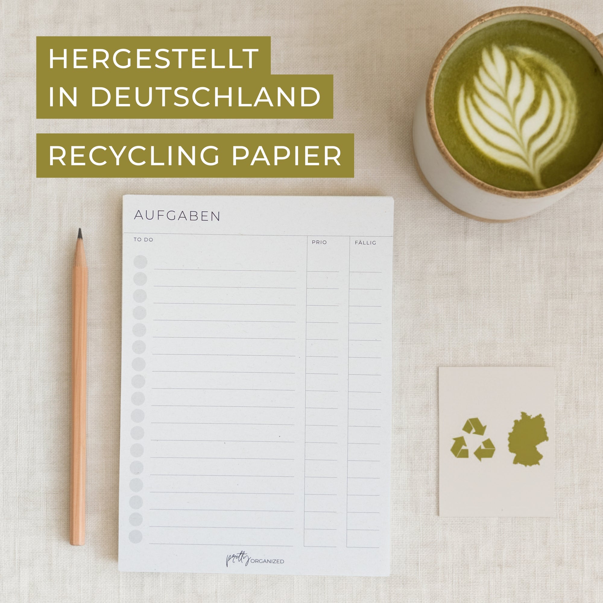 prettyORGANIZED Aufgabenplaner aus Deutschland und Recycling Papier